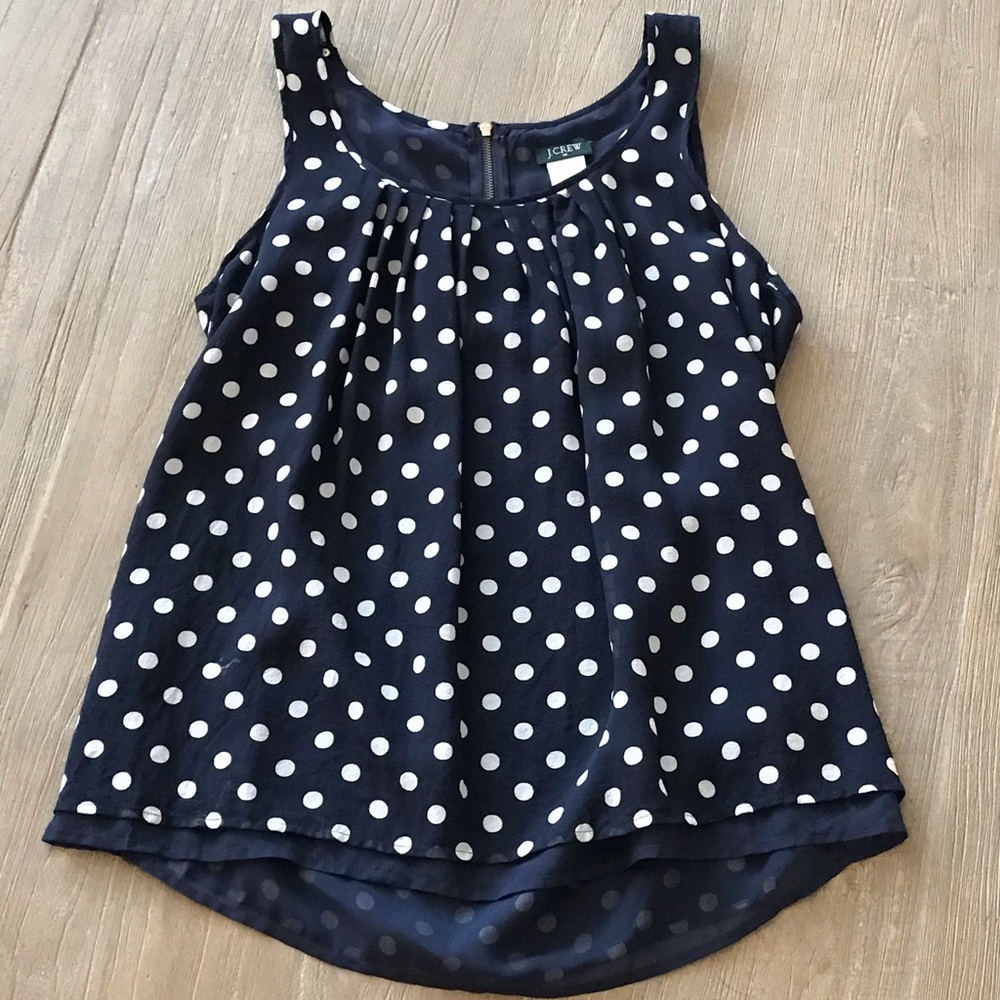 J Crew Sleeveless Navy Polka Dot Tank Top XS
